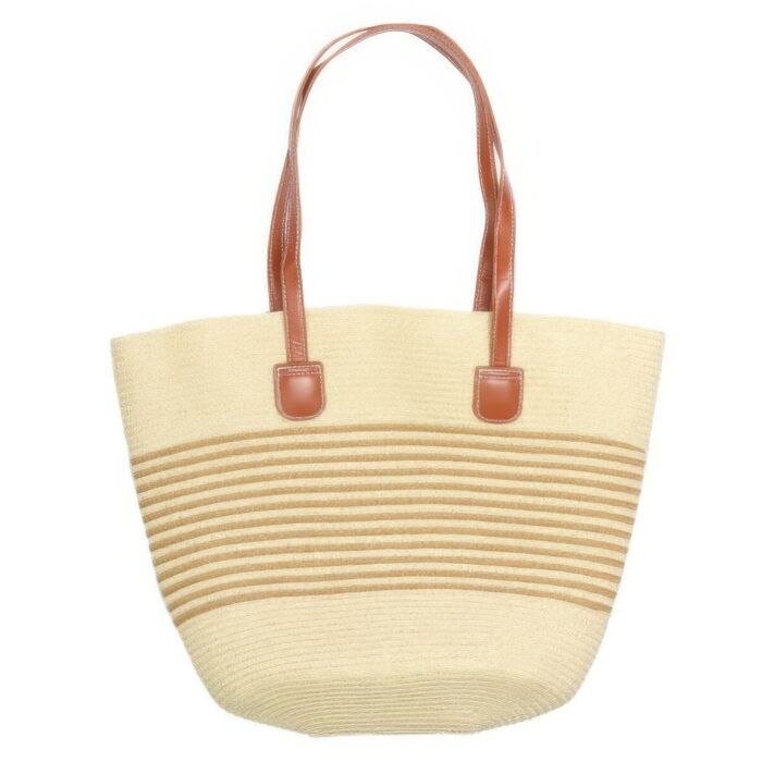 Striped Patterned Straw Woven Bag - Image 1