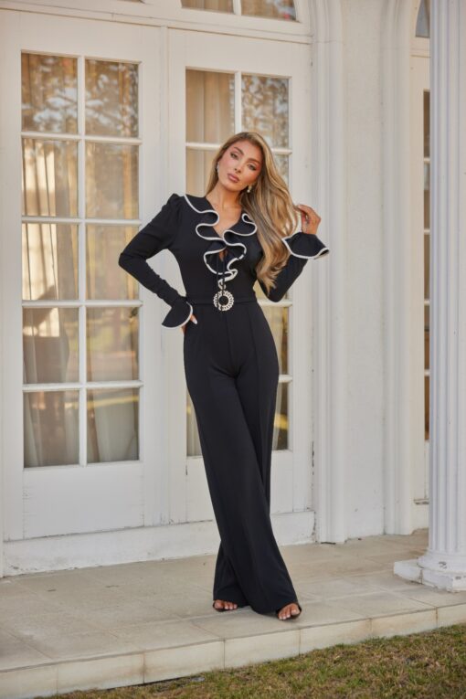 Ruffle Pattern Long Sleeve Jumpsuit - Image 2