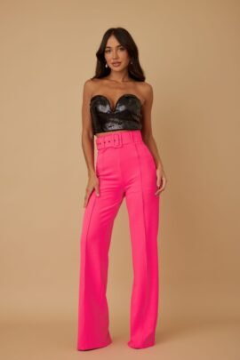 High Waist Pants With Buckle Belt High Waist Pants With Buckle Belt