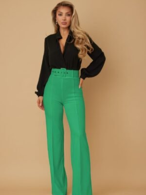 High Waist Pants With Buckle Belt High Waist Pants With Buckle Belt