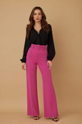 High Waist Pants With Buckle Belt High Waist Pants With Buckle Belt