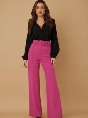 High Waist Pants With Buckle Belt High Waist Pants With Buckle Belt