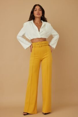 High Waist Pants With Buckle Belt High Waist Pants With Buckle Belt