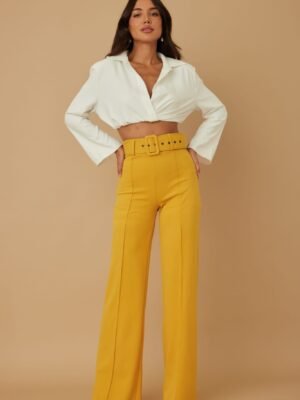 High Waist Pants With Buckle Belt High Waist Pants With Buckle Belt