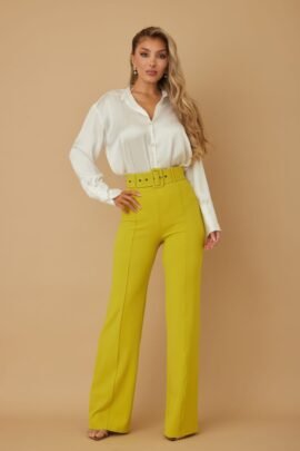 High Waist Pants With Buckle Belt High Waist Pants With Buckle Belt