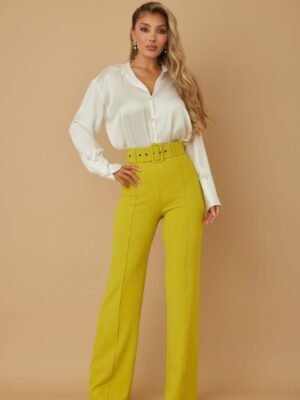 High Waist Pants With Buckle Belt High Waist Pants With Buckle Belt