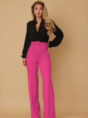 High Waist Pants With Buckle Belt High Waist Pants With Buckle Belt