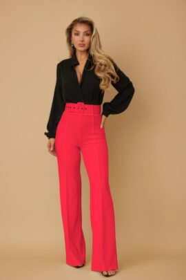 High Waist Pants With Buckle Belt High Waist Pants With Buckle Belt