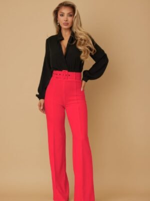 High Waist Pants With Buckle Belt High Waist Pants With Buckle Belt