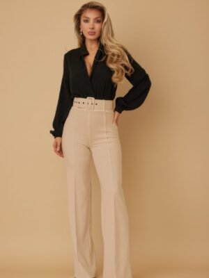 High Waist Pants With Buckle Belt High Waist Pants With Buckle Belt