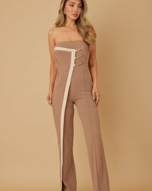 flap strapless chain jumpsuit