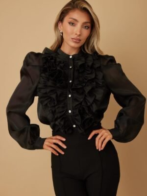 Ruffle Micro Crystal Long Sleeve Blouse Ruffle Micro Crystal Long Sleeve Blouse
