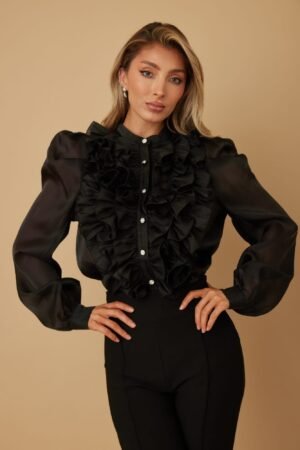 Ruffle Micro Crystal Long Sleeve Blouse Ruffle Micro Crystal Long Sleeve Blouse