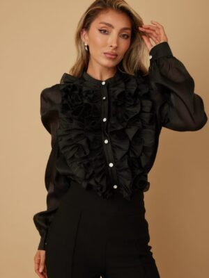 Ruffle Micro Crystal Long Sleeve Blouse Ruffle Micro Crystal Long Sleeve Blouse