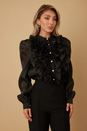 Ruffle Micro Crystal Long Sleeve Blouse Ruffle Micro Crystal Long Sleeve Blouse