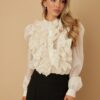 Ruffle Micro Crystal Long Sleeve Blouse