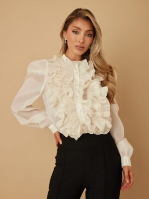 Ruffle Micro Crystal Long Sleeve Blouse Ruffle Micro Crystal Long Sleeve Blouse