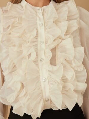 Ruffle Micro Crystal Long Sleeve Blouse Ruffle Micro Crystal Long Sleeve Blouse