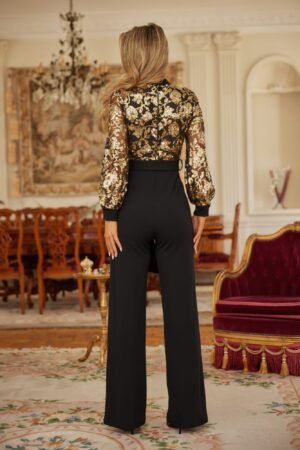 Flower Vein Sequin Print Jumpsuit Flower Vein Sequin Print Jumpsuit