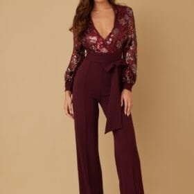 Flower Vein Sequin Print Jumpsuit