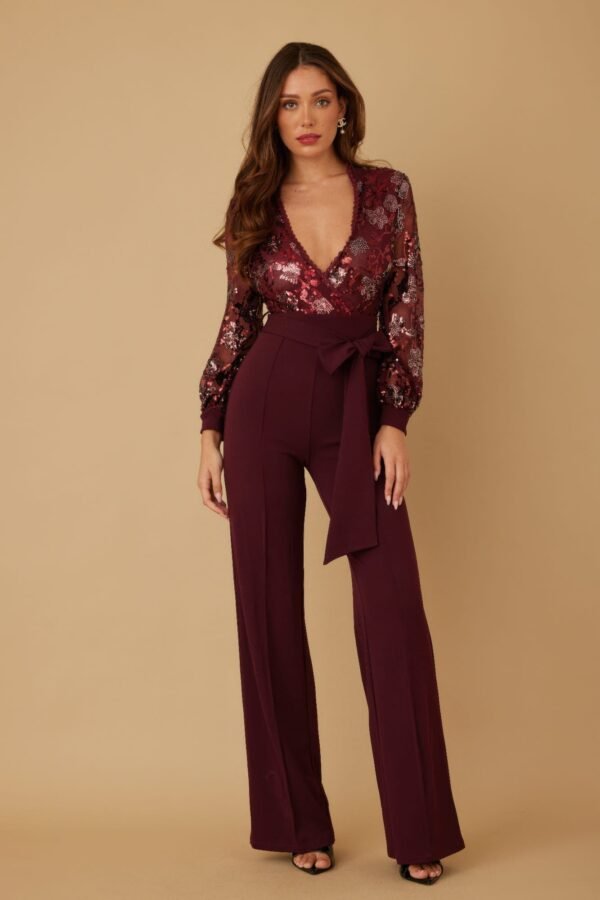 Flower Vein Sequin Print Jumpsuit