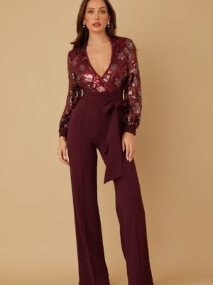 Flower Vein Sequin Print Jumpsuit