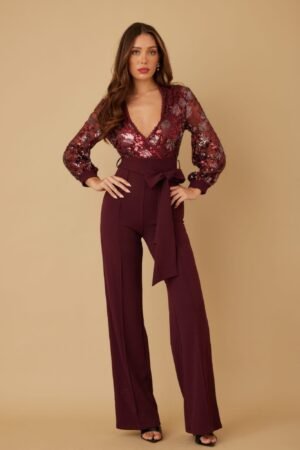 Flower Vein Sequin Print Jumpsuit Flower Vein Sequin Print Jumpsuit