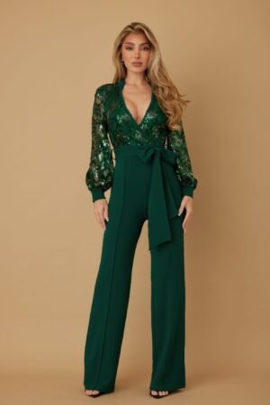 Flower Vein Sequin Print Jumpsuit Flower Vein Sequin Print Jumpsuit