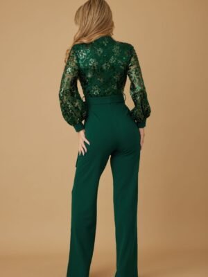 Flower Vein Sequin Print Jumpsuit