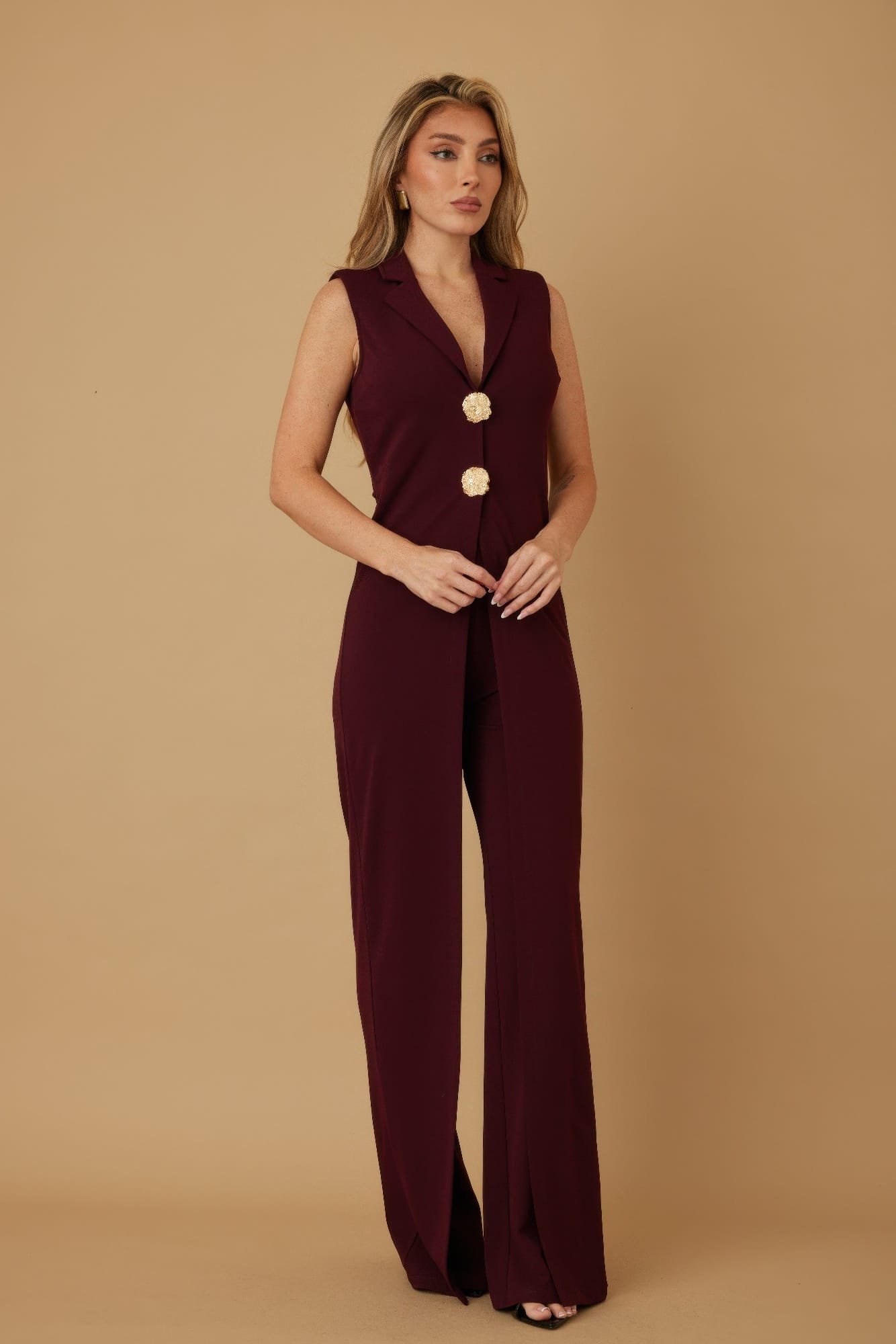 evening jumpsuits for women – open flap metal button design