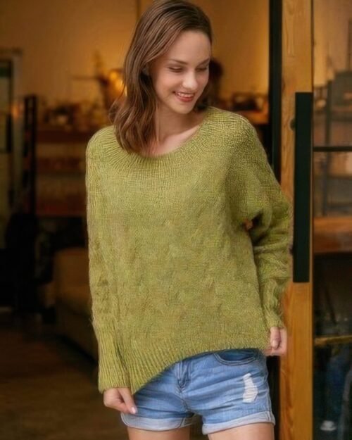 Cable Knit Sweater Classic Round Neckline and Solid Color