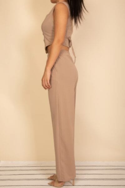 Tailored Button Vest With Adjustable Back Tie & Wide Leg Pants Set