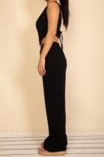 Tailored Button Vest With Adjustable Back Tie & Wide Leg Pants Set