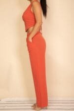 Tailored Button Vest With Adjustable Back Tie & Wide Leg Pants Set