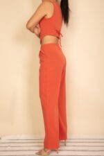 Tailored Button Vest With Adjustable Back Tie & Wide Leg Pants Set