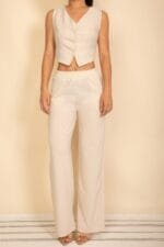 Tailored Button Vest With Adjustable Back Tie & Wide Leg Pants Set