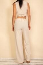 Tailored Button Vest With Adjustable Back Tie & Wide Leg Pants Set