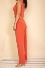 Scoop Neck Button Vest & Wide Leg Pants Set