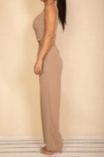 Scoop Neck Button Vest & Wide Leg Pants Set
