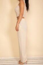 Scoop Neck Button Vest & Wide Leg Pants Set