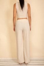 Scoop Neck Button Vest & Wide Leg Pants Set