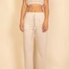 Elastic Hem Crop Top & Wide Leg Pants Set With Faux Drawstring