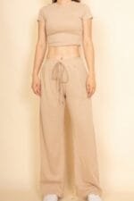 2-piece Crop Tee & Wide Leg Lounge Pants Set