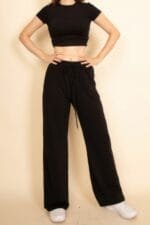 2-piece Crop Tee & Wide Leg Lounge Pants Set