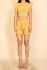 Ribbed Knit Drawstring Lounge Shorts Set