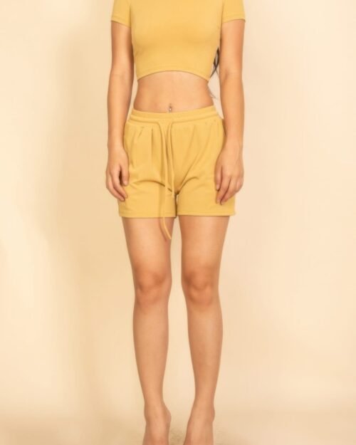 Ribbed Knit Drawstring Lounge Shorts Set