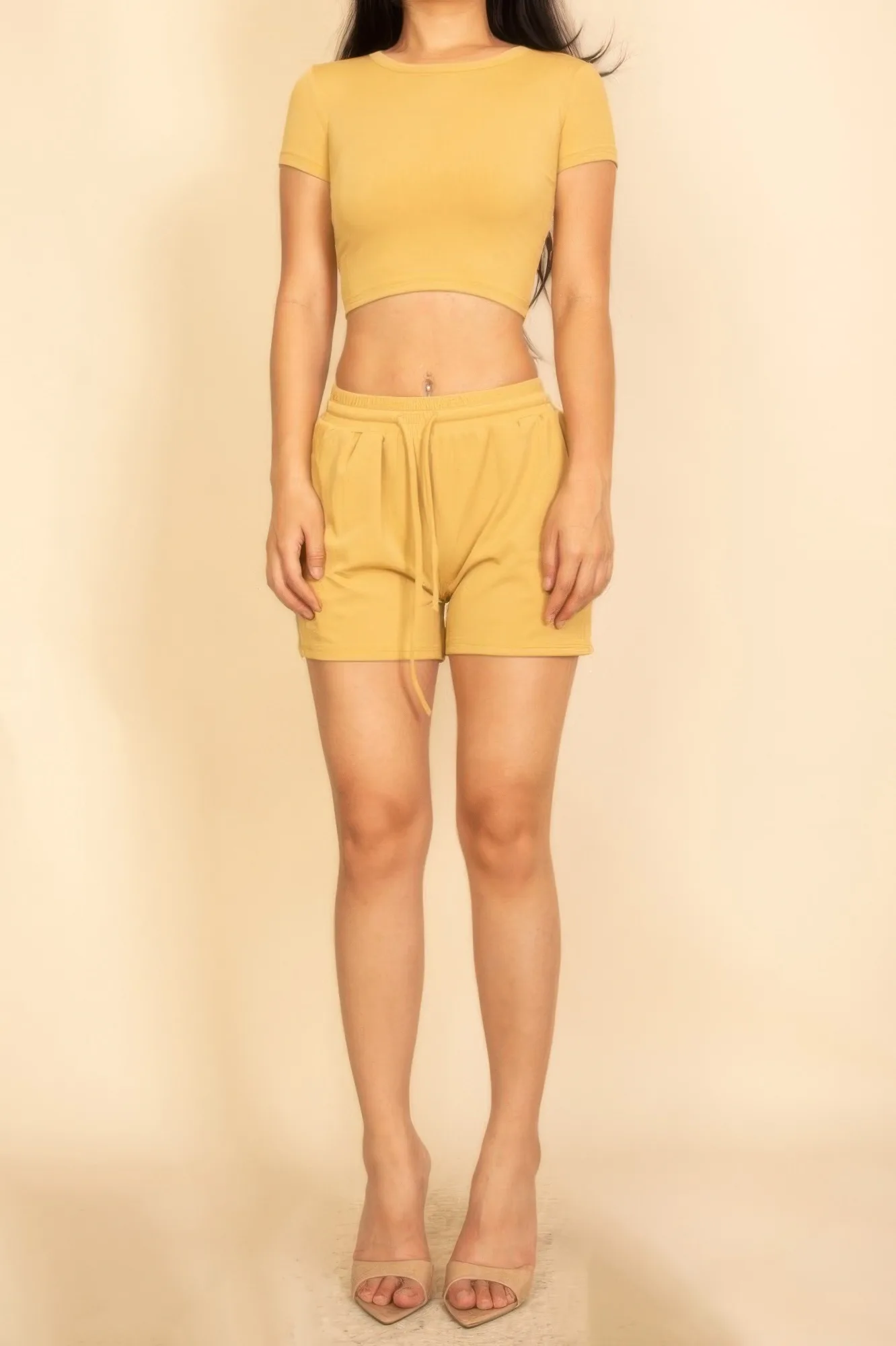 Ribbed Knit Drawstring Lounge Shorts Set