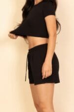 Ribbed Knit Drawstring Lounge Shorts Set