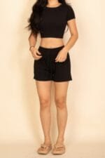 Ribbed Knit Drawstring Lounge Shorts Set