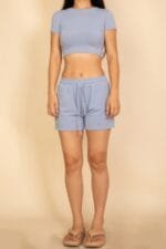 Ribbed Knit Drawstring Lounge Shorts Set